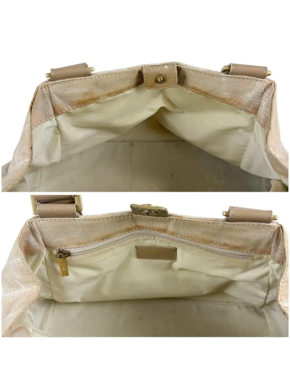 Chanel New Travel Line Handbag Satchel Beige White Nylon Canvas